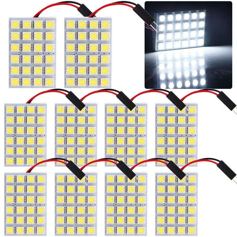 GrandviewTM White 10-Pack 5050 24SMD LED Panel Dome Light Auto Car Reading Interior Lamp license plate light(DC-12V) + T10 BA9S Festoon Adapter - Image 1